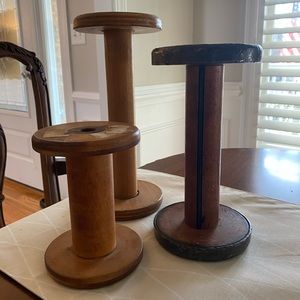 Set Of 3 Antique Vintage Wooden Large 11.5", 9.5" and 6" Textile Sewing Spools